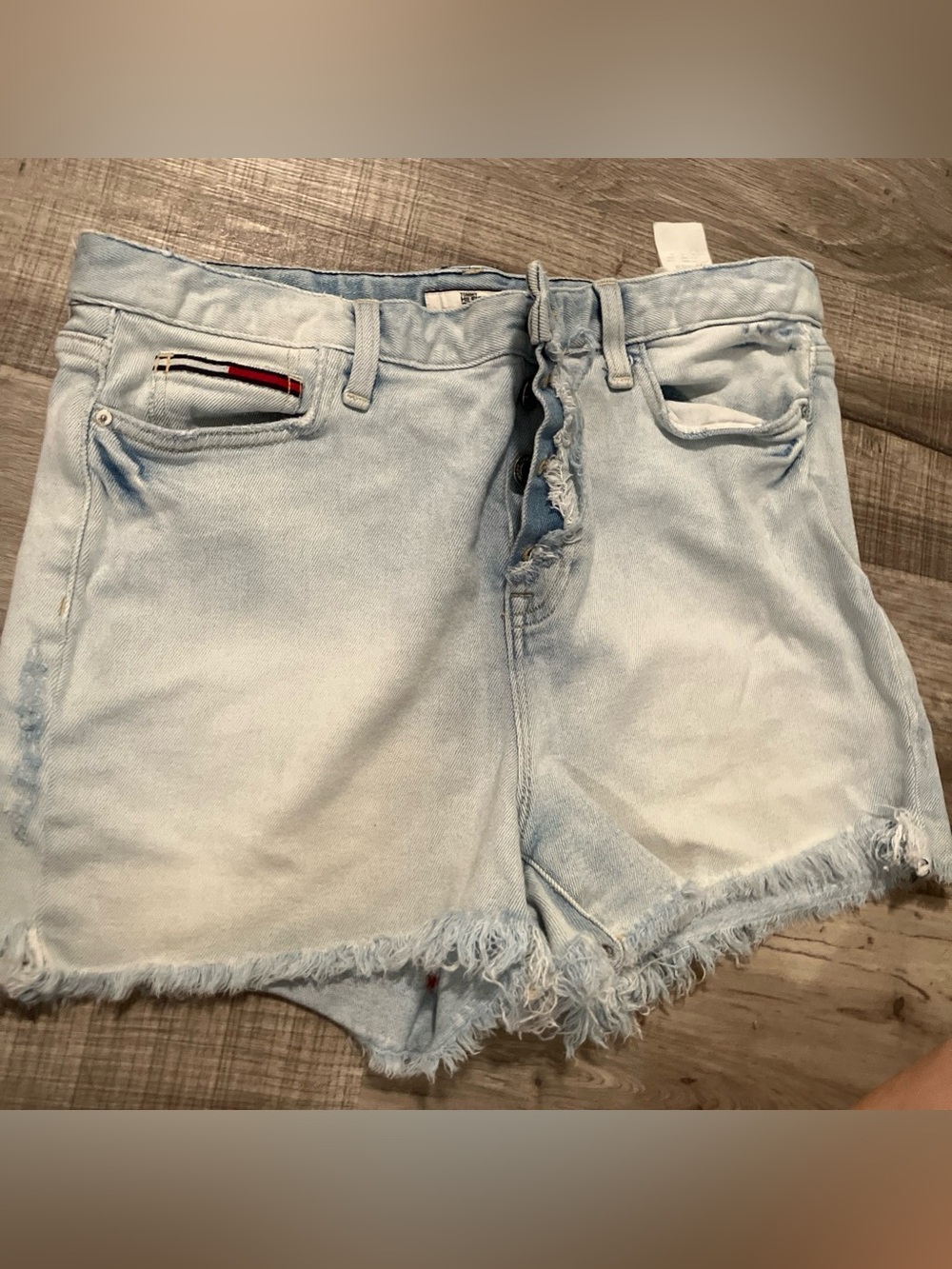 Tommy Hilfiger denim distressed Light Wash Frayed Hem Women's Shorts size 12